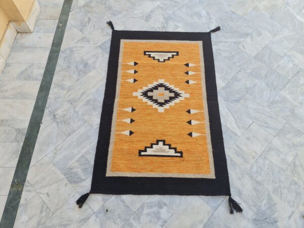 Orange, Black, and Multicolor Navajo Flatweave Wool Rug - Image 2