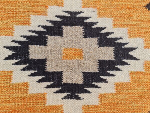 Orange, Black, and Multicolor Navajo Flatweave Wool Rug - Image 8