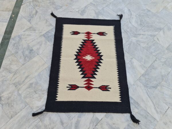 Red, White, and Multicolor Navajo Flatweave Wool Rug - Image 2