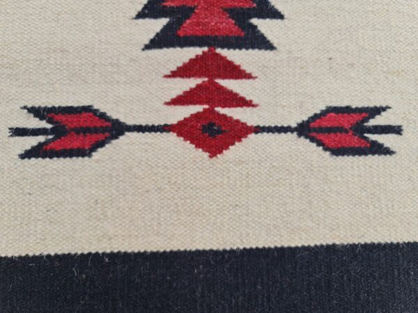 Red, White, and Multicolor Navajo Flatweave Wool Rug - Image 7