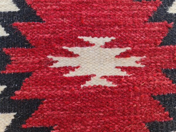 Red, White, and Multicolor Navajo Flatweave Wool Rug - Image 6