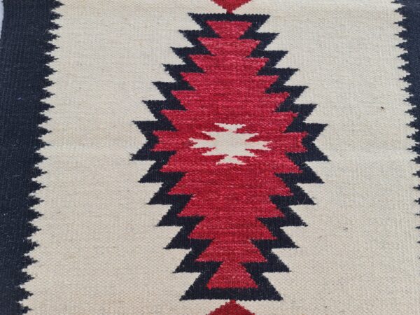 Red, White, and Multicolor Navajo Flatweave Wool Rug - Image 5