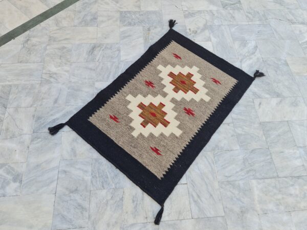 Brown, Black, and Multicolor Navajo Flatweave Wool Rug