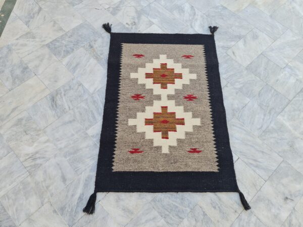 Brown, Black, and Multicolor Navajo Flatweave Wool Rug - Image 2