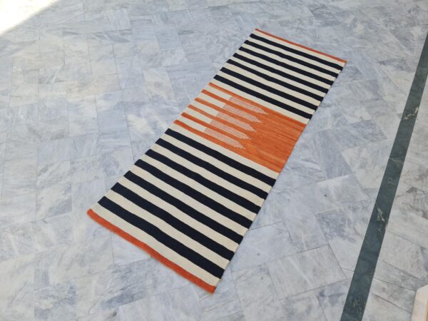 Orange, Black, and Multicolor Striped Flatweave Wool Runner - Image 2