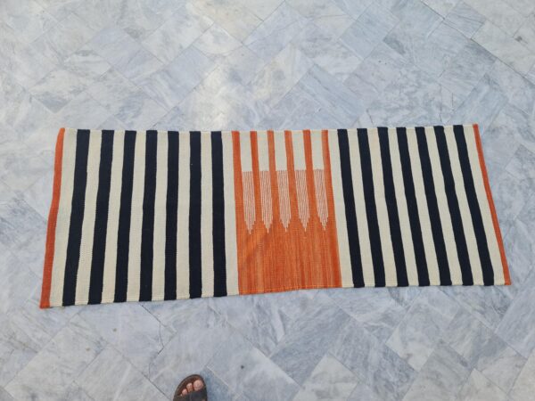 Orange, Black, and Multicolor Striped Flatweave Wool Runner - Image 3