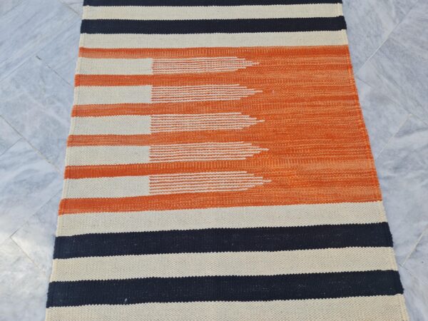 Orange, Black, and Multicolor Striped Flatweave Wool Runner - Image 5