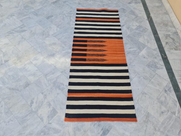 Orange, Black, and Multicolor Striped Flatweave Wool Runner - Image 2