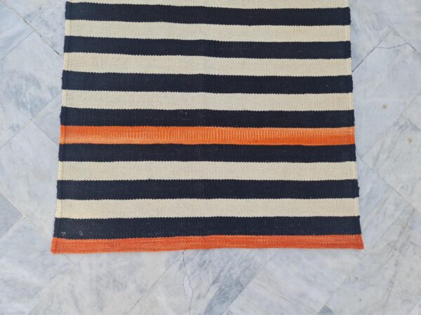 Orange, Black, and Multicolor Striped Flatweave Wool Runner - Image 4