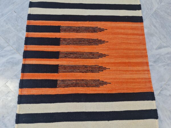 Orange, Black, and Multicolor Striped Flatweave Wool Runner - Image 5