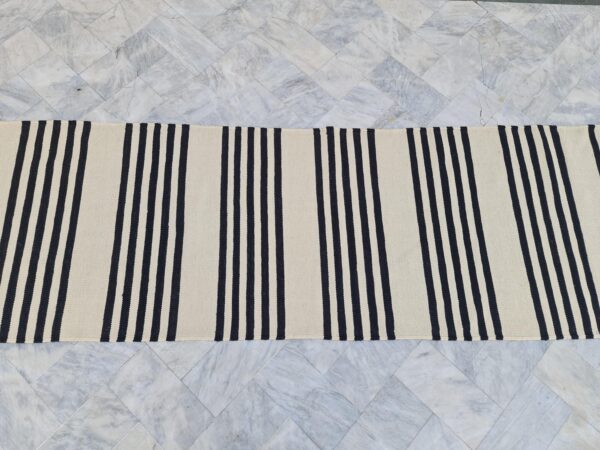 Black and White Striped Flatweave Wool Runner - Image 3