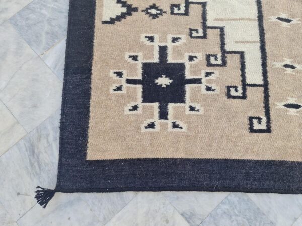 Brown, Black, and Multicolor Navajo Flatweave Wool Rug - Image 4