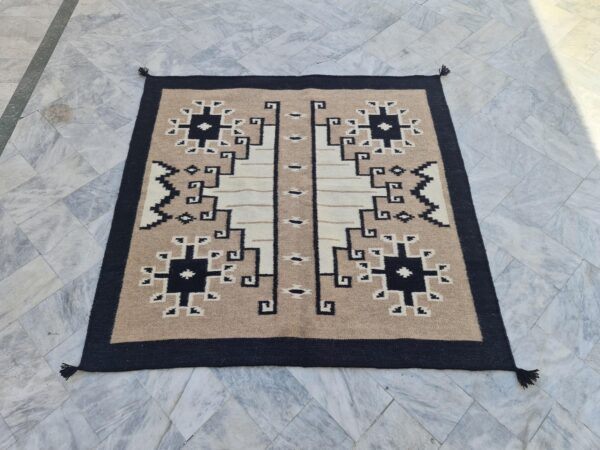 Brown, Black, and Multicolor Navajo Flatweave Wool Rug - Image 8