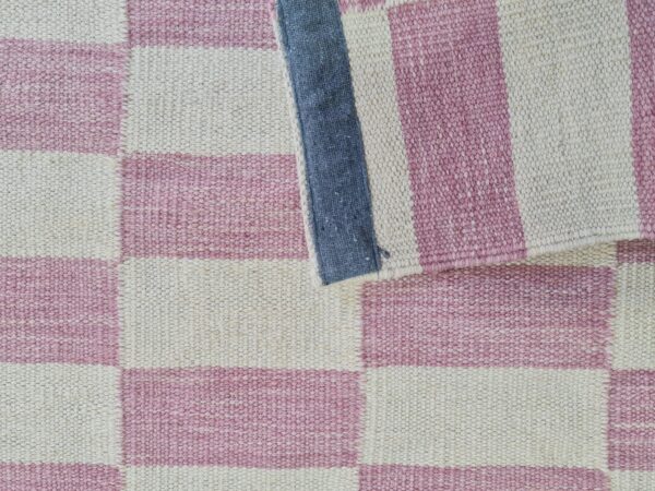 Pink and White Striped Flatweave Wool Rug - Image 5