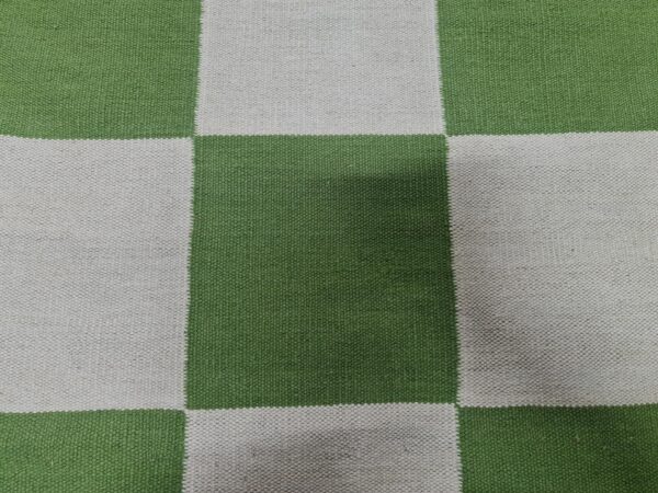 Green and White Checkered Flatweave Wool Runner - Image 9