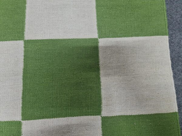 Green and White Checkered Flatweave Wool Runner - Image 10