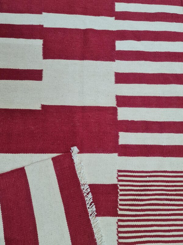 Red and White Striped Flatweave Wool Rug - Image 4