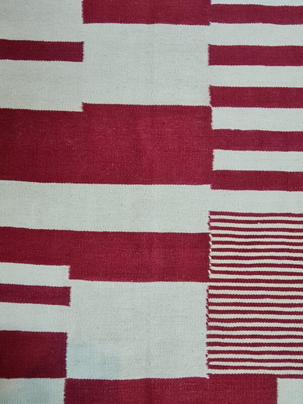 Red and White Striped Flatweave Wool Rug - Image 6