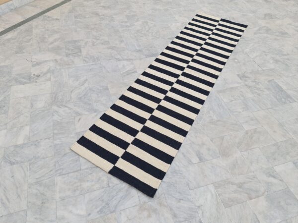 Chic Black and White Striped Flatweave Wool Runner for Entryways and Foyers - Image 2