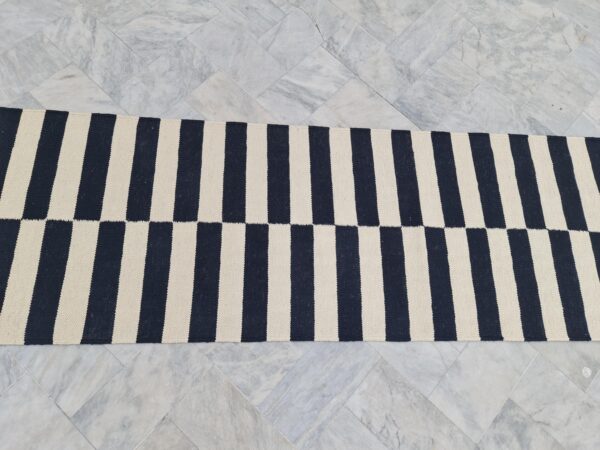 Chic Black and White Striped Flatweave Wool Runner for Entryways and Foyers - Image 3