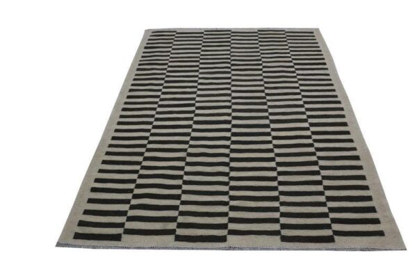 Black and White Striped Flatweave Wool Rug for High-Traffic Spaces - Image 2