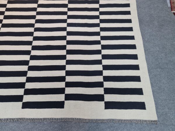 Black and White Striped Flatweave Wool Rug for High-Traffic Spaces - Image 5