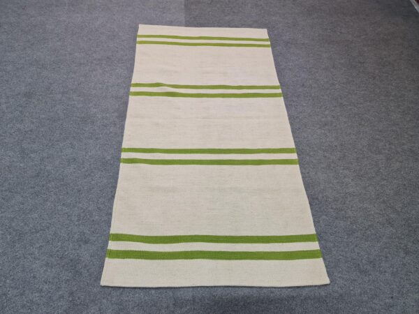 Versatile Green and White Striped Flatweave Wool Rug for Any Living Space - Image 2