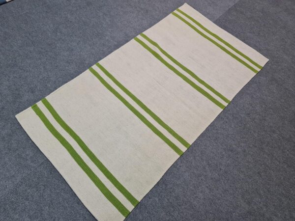 Versatile Green and White Striped Flatweave Wool Rug for Any Living Space