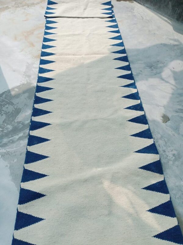 Blue and White Zigzag Flatweave Wool Runner - Image 2