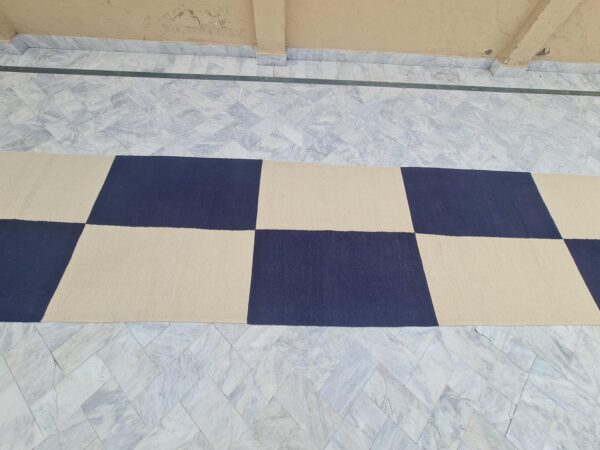 Blue and White Checkered Flatweave Wool Runner - Image 4