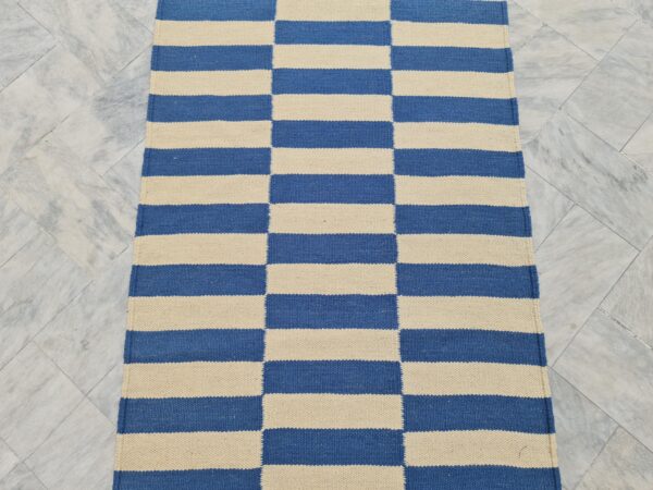 Blue and White Striped Flatweave Wool Runner