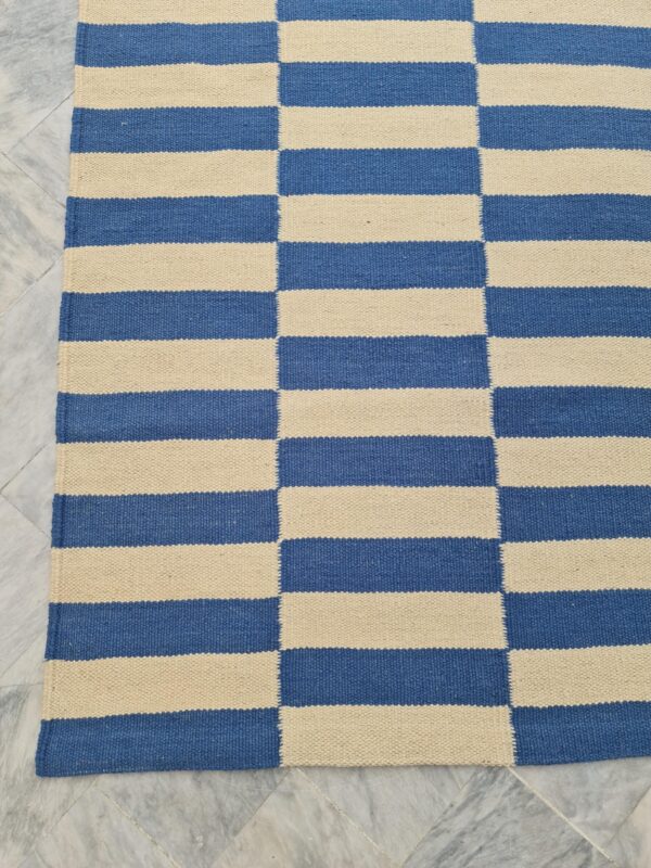 Blue and White Striped Flatweave Wool Runner - Image 3