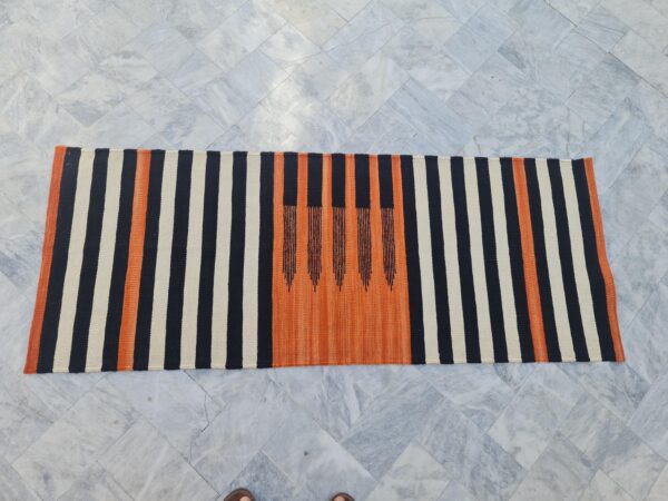 Orange, Black, and Multicolor Striped Flatweave Wool Runner - Image 3