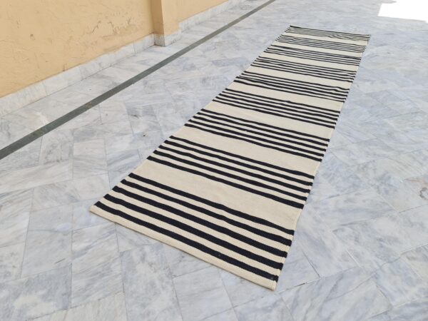 Black and White Striped Flatweave Wool Runner