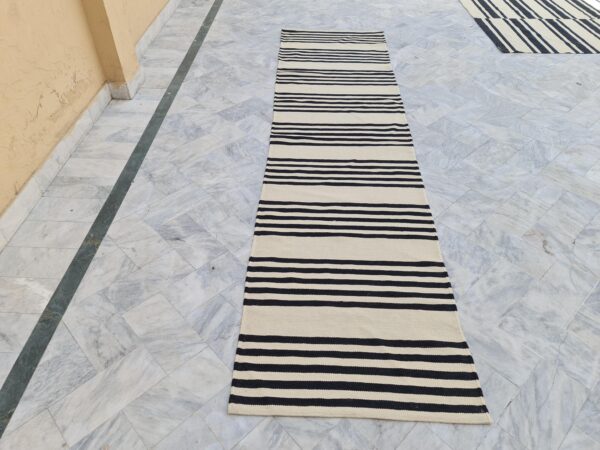 Black and White Striped Flatweave Wool Runner - Image 2