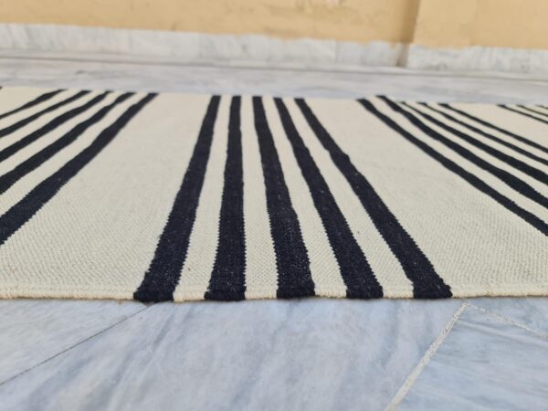 Black and White Striped Flatweave Wool Runner - Image 5