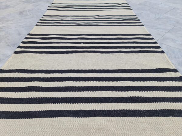 Black and White Striped Flatweave Wool Runner - Image 7