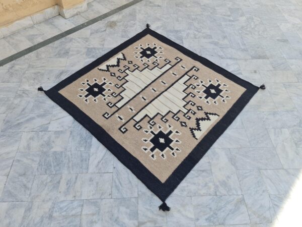 Brown, Black, and Multicolor Navajo Flatweave Wool Rug - Image 9