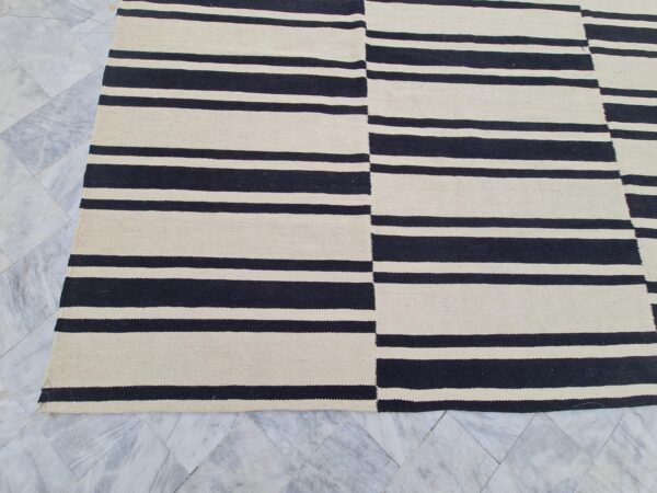 Striped Flatweave Wool Rug in Black and White for Living Areas - Image 6