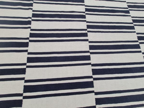 Striped Flatweave Wool Rug in Black and White for Living Areas - Image 7