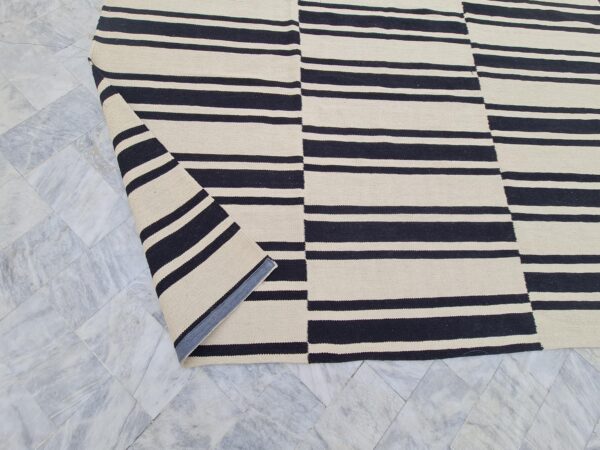 Striped Flatweave Wool Rug in Black and White for Living Areas - Image 9