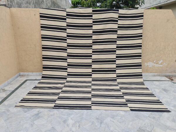 Striped Flatweave Wool Rug in Black and White for Living Areas - Image 10