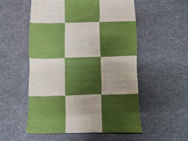 Green and White Checkered Flatweave Wool Runner - Image 8