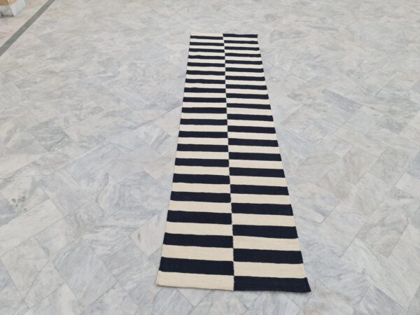 Chic Black and White Striped Flatweave Wool Runner for Entryways and Foyers