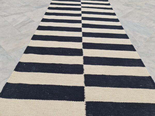 Chic Black and White Striped Flatweave Wool Runner for Entryways and Foyers - Image 5