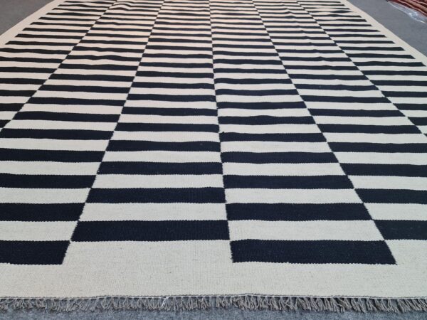 Black and White Striped Flatweave Wool Rug for High-Traffic Spaces - Image 8