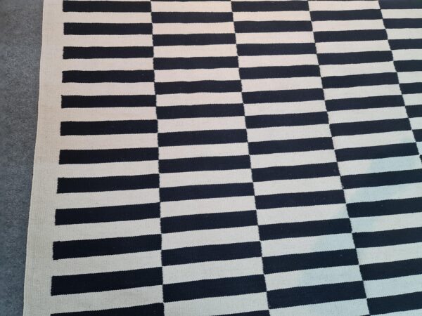 Black and White Striped Flatweave Wool Rug for High-Traffic Spaces - Image 7