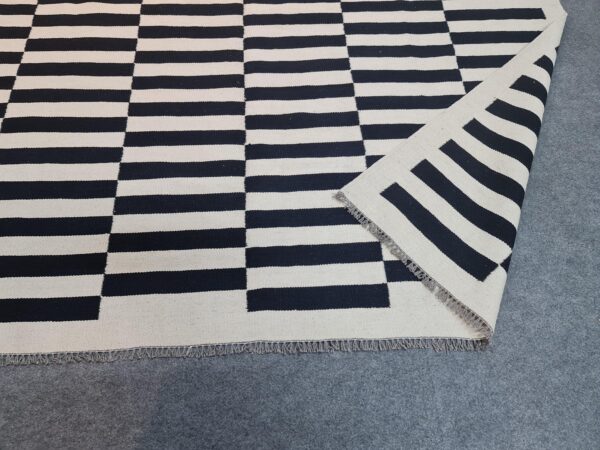 Black and White Striped Flatweave Wool Rug for High-Traffic Spaces - Image 9