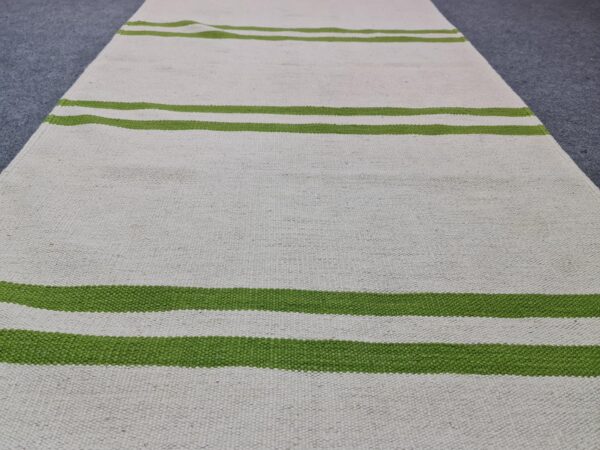 Versatile Green and White Striped Flatweave Wool Rug for Any Living Space - Image 6