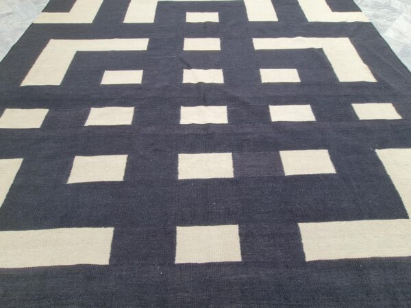 Line Pattern Black and White Geometric Flatweave Wool Rug for Living Rooms and Bedrooms - Image 6